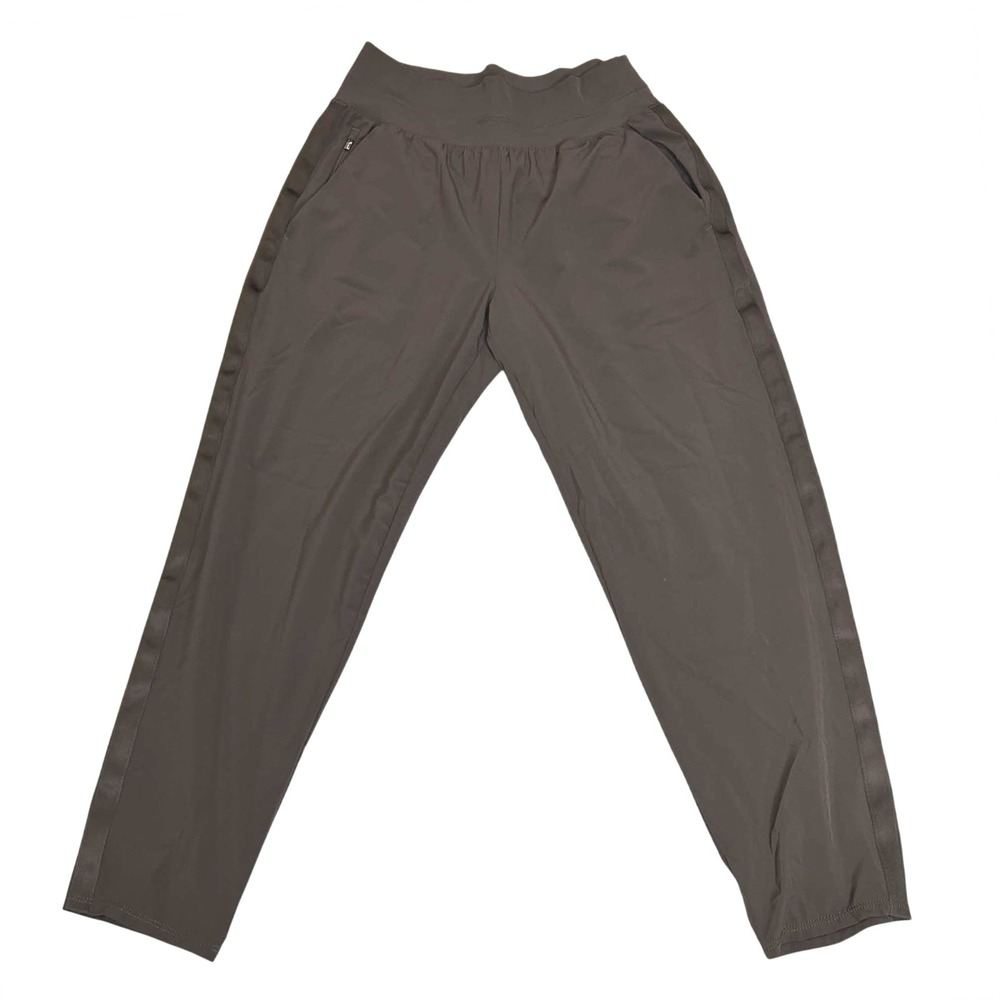 Athleta Nolita Slim Tapered Crop Pant 10 Tall Brown Ribbed Waist Zip 249174